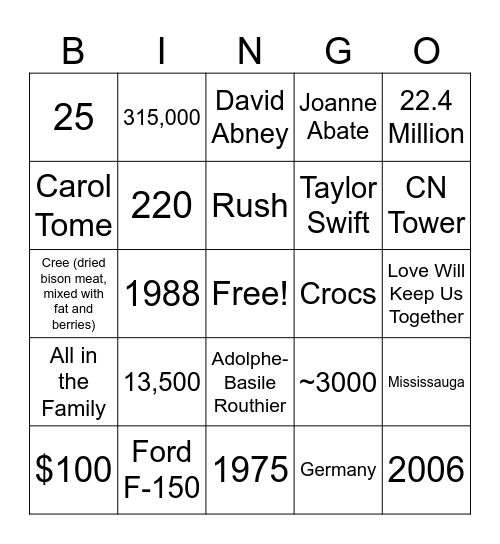 50 Years of UPS Canada Bingo Card