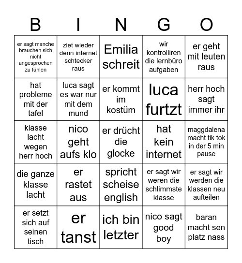 mittwochs bingo Card