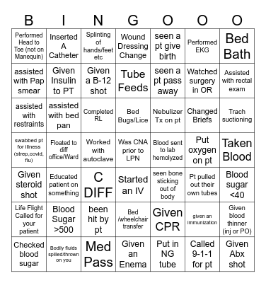 Nursing Bingo Card