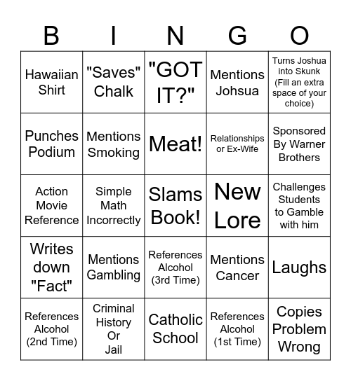 Discrete Math Bingo Card