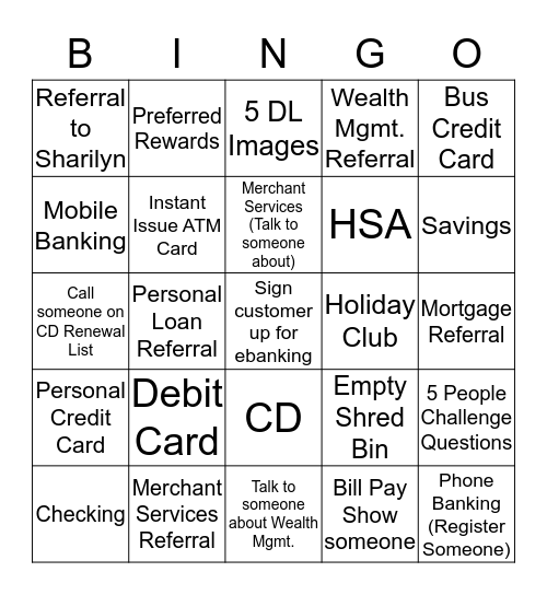 Banking BINGO Card