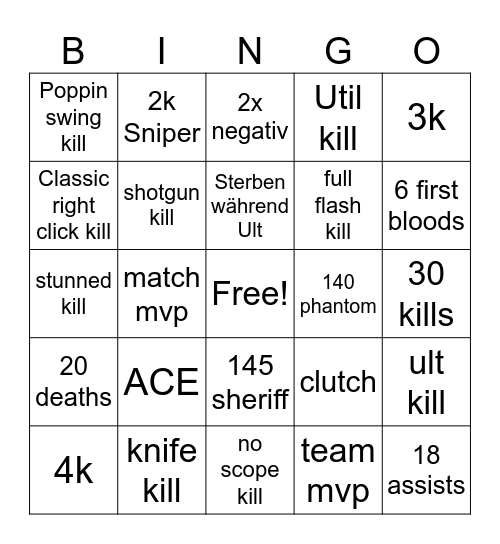 Valo Bingo Card