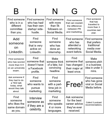 Networking Bingo Card