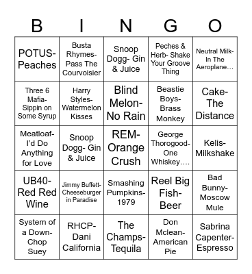 Radio Bingo Food & Beverage Bingo Card