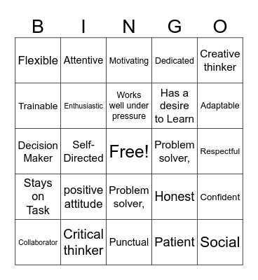 Work Maturity Skills Bingo Card