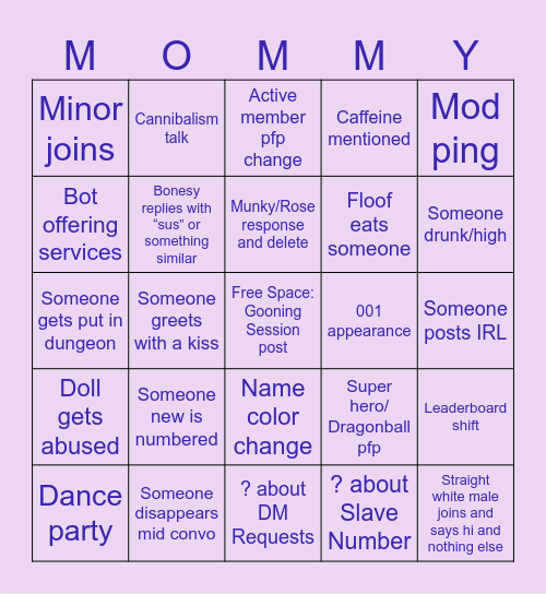 Hentai Church Bingo Card