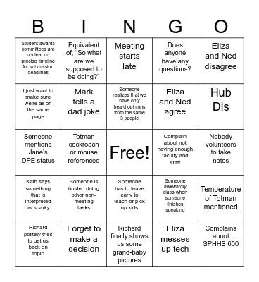 Faculty Meeting: All jabs were self submitted Bingo Card