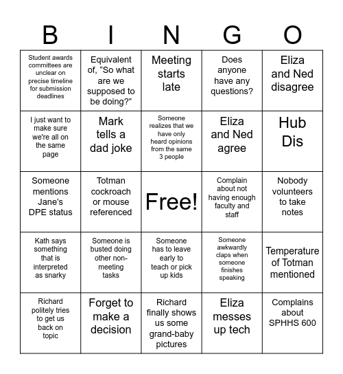 Faculty Meeting: All jabs were self submitted Bingo Card