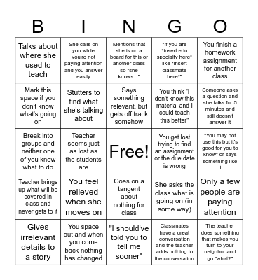 EDU 3000 Bingo Card