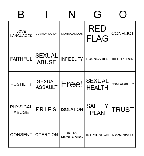 Healthy Relationship & Consent BINGO Card