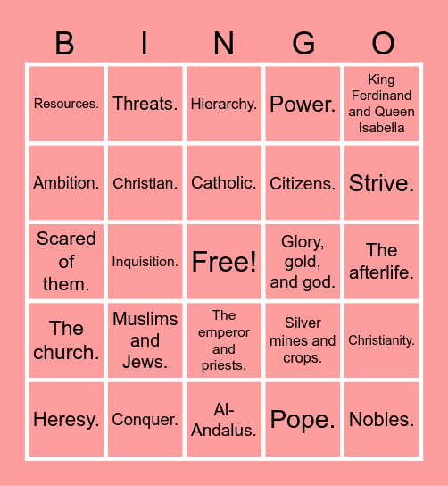 Spanish Bingo Card