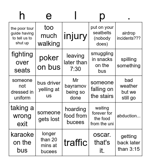 sophomore sst trip to ut austin Bingo Card