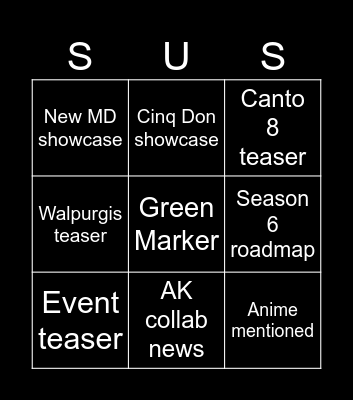 Limbus 2nd anni bingo Card