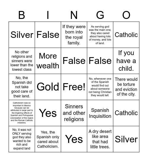 Spanish WV Bingo Card