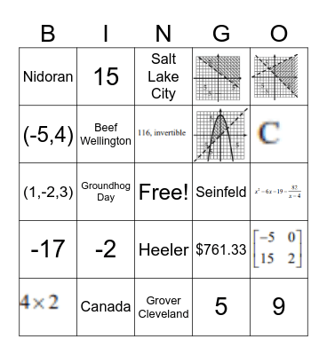 College Algebra Trimester 2 Bingo Card