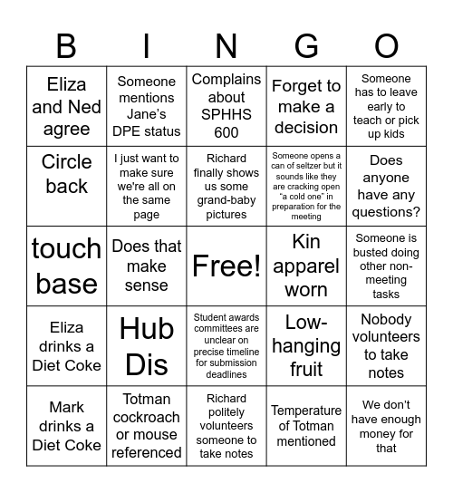 Faculty Meeting: All jabs where self submitted Bingo Card