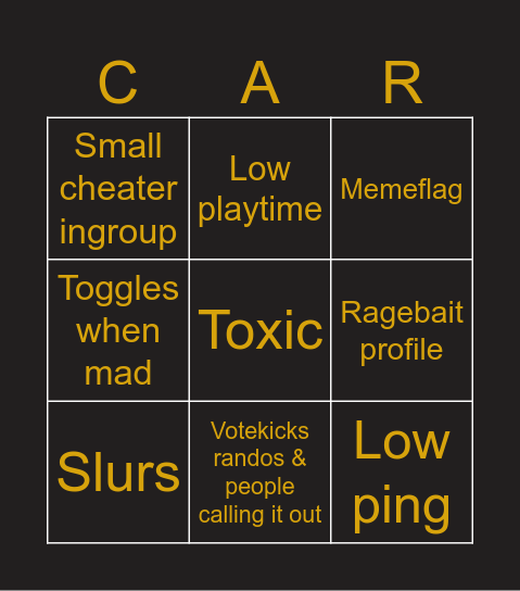 TF2 Cheater Bingo Card