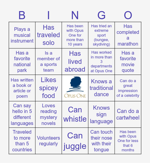 Opus One Human Bingo Card