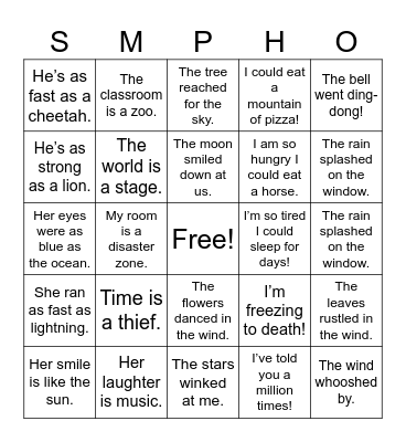 Figurative Language Bingo Card