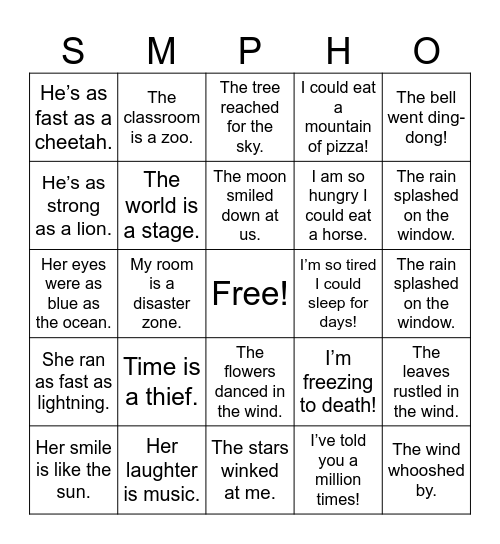Figurative Language Bingo Card