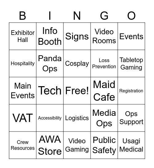 Anime Weekend Atlanta Bingo Card