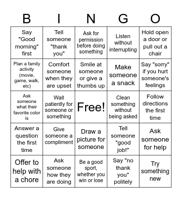 Social Skills BINGO Card