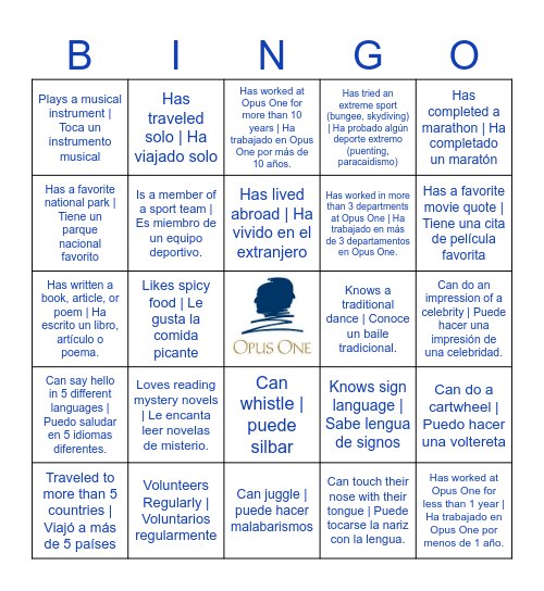 OPUS ONE Bingo Card