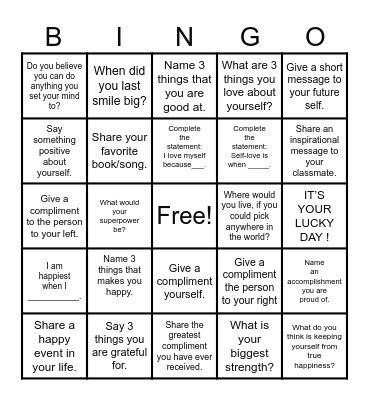 SELF-LOVE Bingo Card