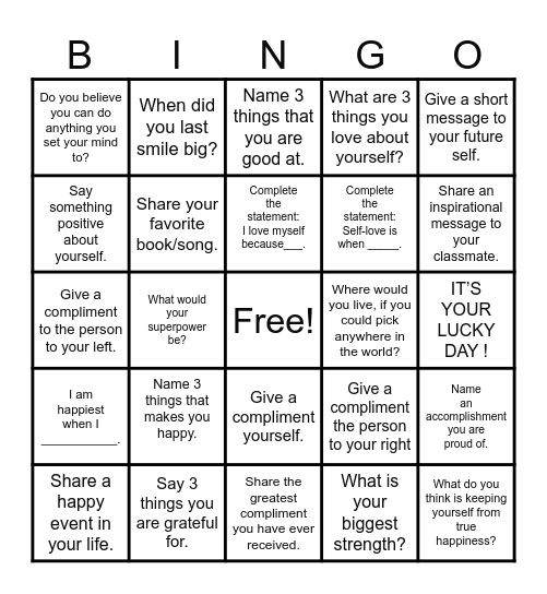 SELF-LOVE Bingo Card