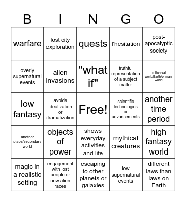 Updated Bingo Card Bingo Card
