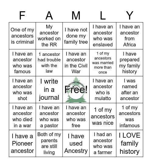 Genealogy Bingo Card