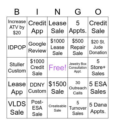 Bingo Incentive! Bingo Card