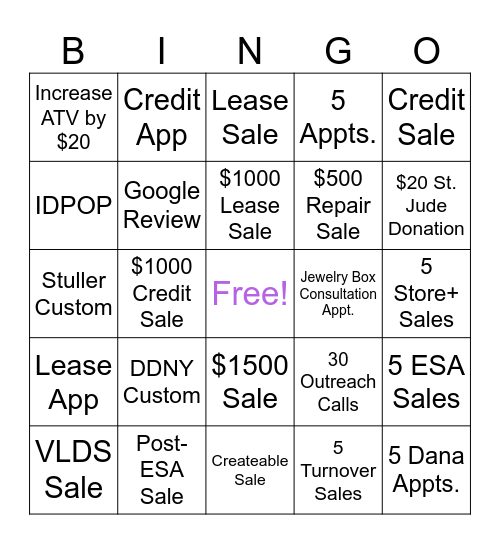 Bingo Incentive! Bingo Card