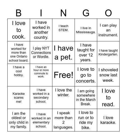 PQP Part 1 - Getting to Know You 101 Bingo Card