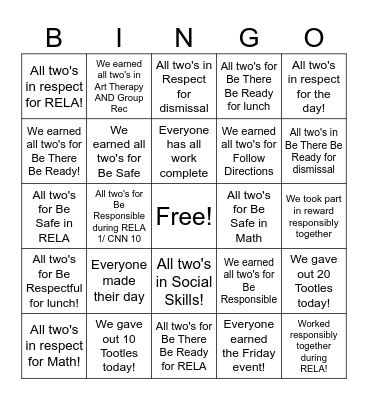 Positive Action BINGO Card