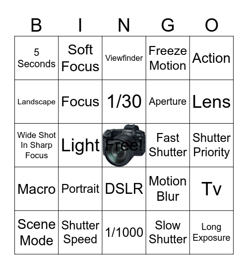 DSLR Photography Bingo Card
