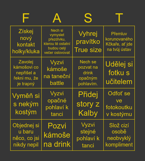 Kdo přežije bingo? Bingo Card