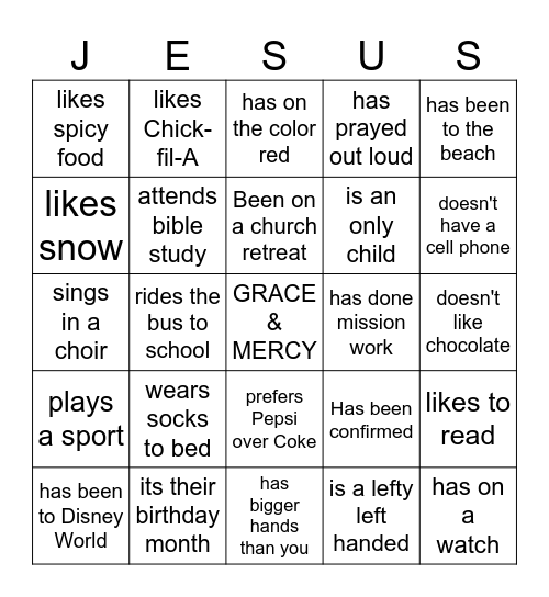 Confirmation Retreat BINGO Card