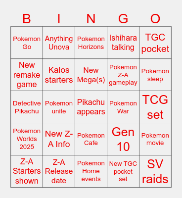 Pokemon Day Bingo Card