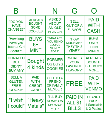 COOKIE BOOTH BINGO Card