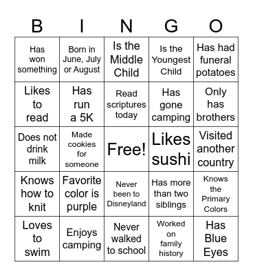 Get to Know You Bingo Card