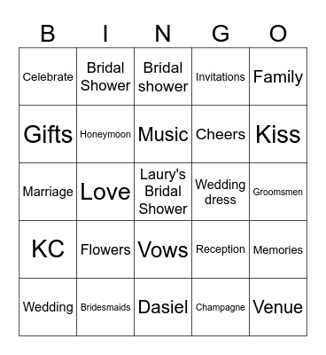 Bridal Shower Bingo Card