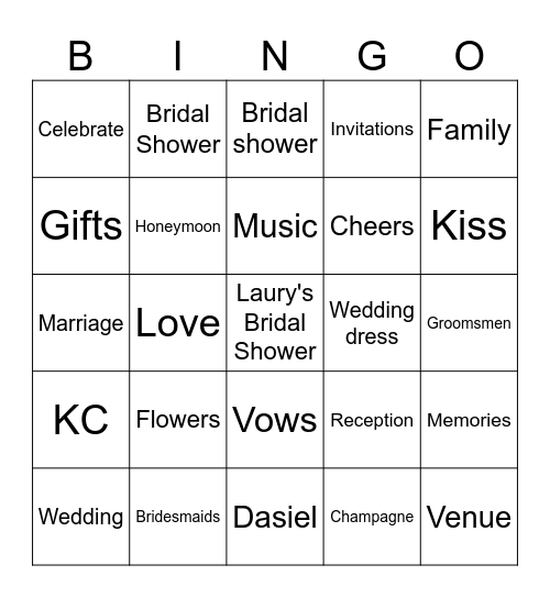 Bridal Shower Bingo Card
