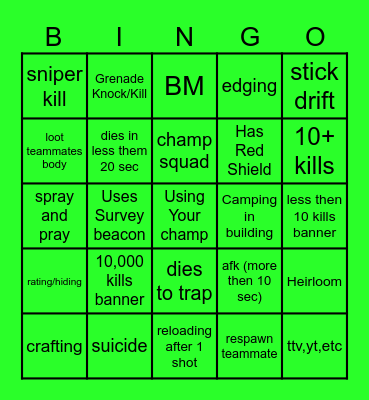 Apex Spectator Bingo Card
