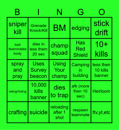 Apex Spectator Bingo Card