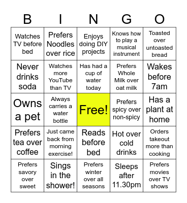 Breakfast Bingo Card