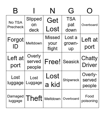 Travel Mishaps Bingo Card