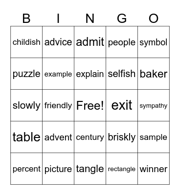 SIPPS Lesson 7 Bingo Card