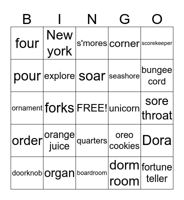 Rhotic Bingo-"or" Bingo Card