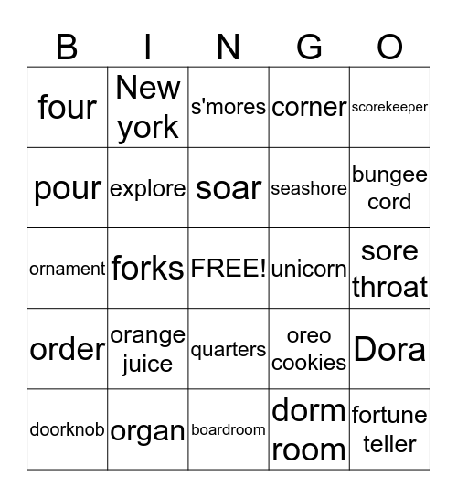 Rhotic Bingo-"or" Bingo Card